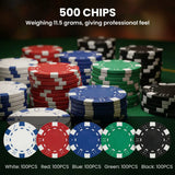 SPORTNOW 500-Piece Poker Chip Set with Card Shuffler, Card Shoe, Mat & Case – Texas Hold'em Set, Silver Tone