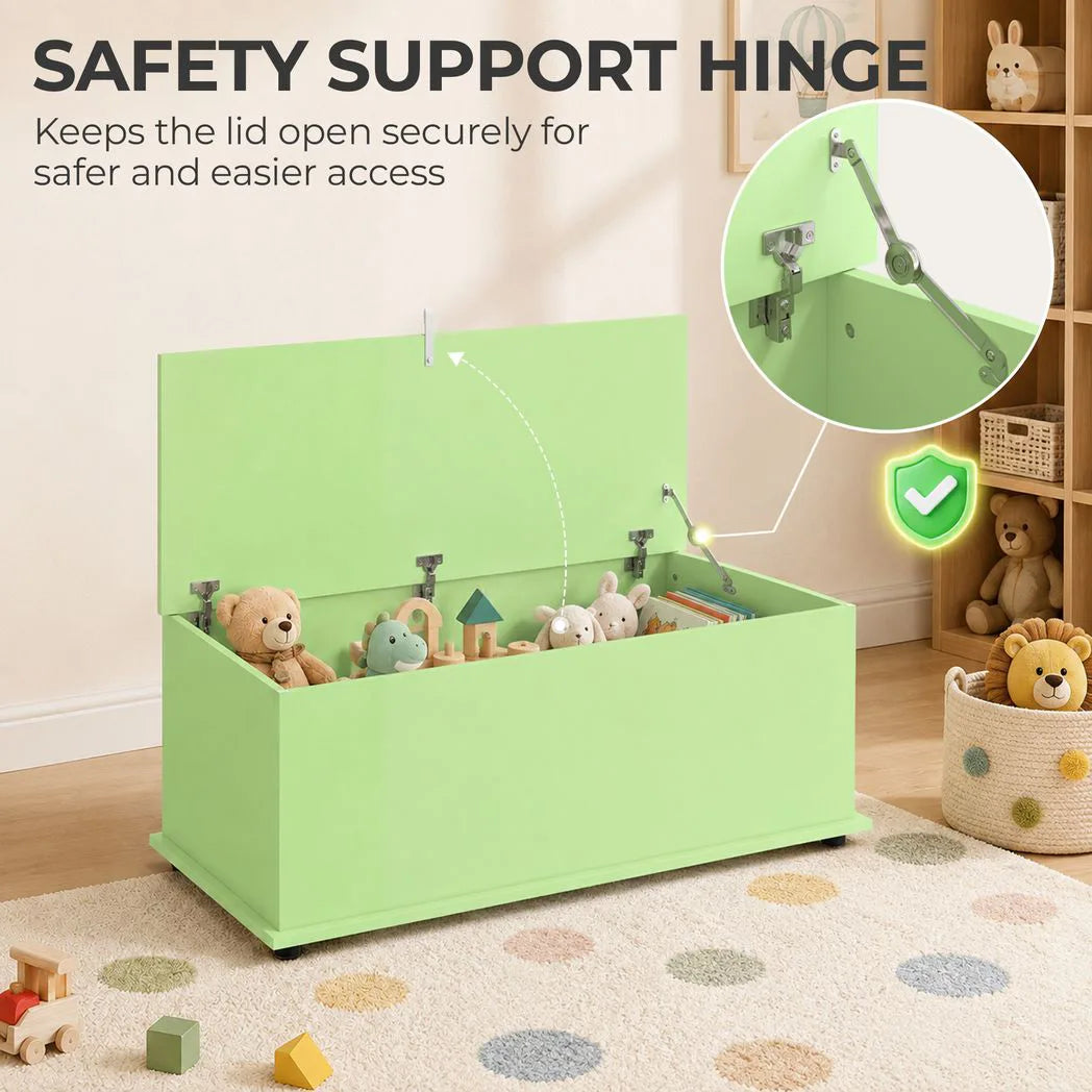 HOMCOM 114L Storage Chest Bench with Safety Hinge and Non-Slip Feet – Bedroom Blanket Box and Hallway Trunk, Green