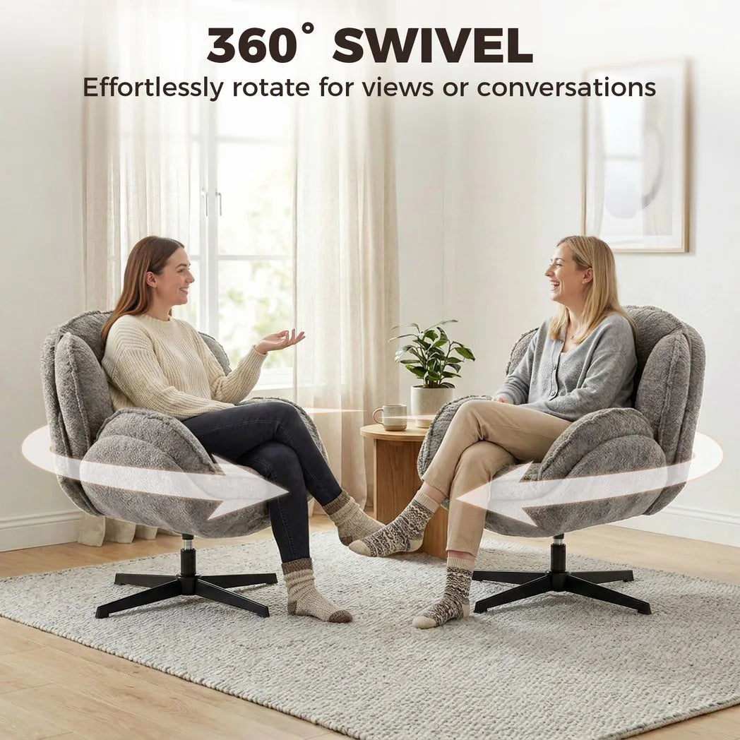 HOMCOM Modern Wingback Accent Chair with Four-Star Base and S-Springs – 360° Swivel Velvet Armchair, Grey