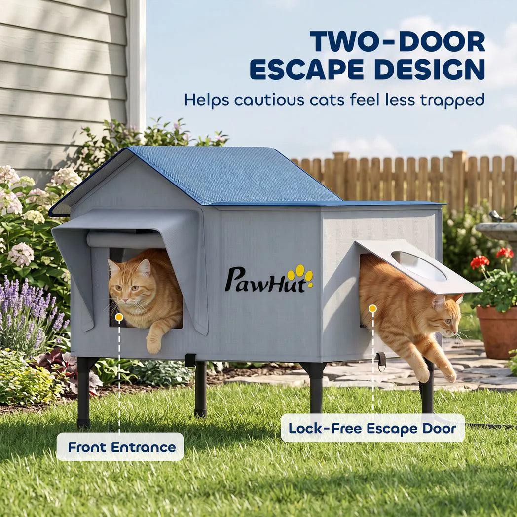 PawHut Heated Weatherproof Outdoor Cat House with Heating Pad & Escape Door – Winter Shelter for Stray Cats