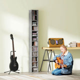 HOMCOM 204 CD Tall Narrow Media Storage Tower – 12-Tier Cube Display Shelf, Cement Grey
