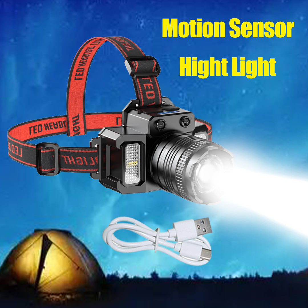 2 Pack Rechargeable LED Headlamps with Motion Sensor & Zoom – USB-C Headlight for Camping & Hiking, Black