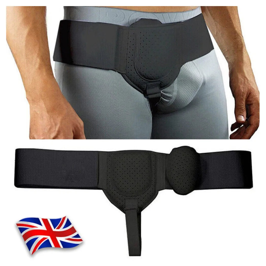 Inguinal Groin Hernia Support Belt for Men – Adjustable Removable Truss Brace, Black