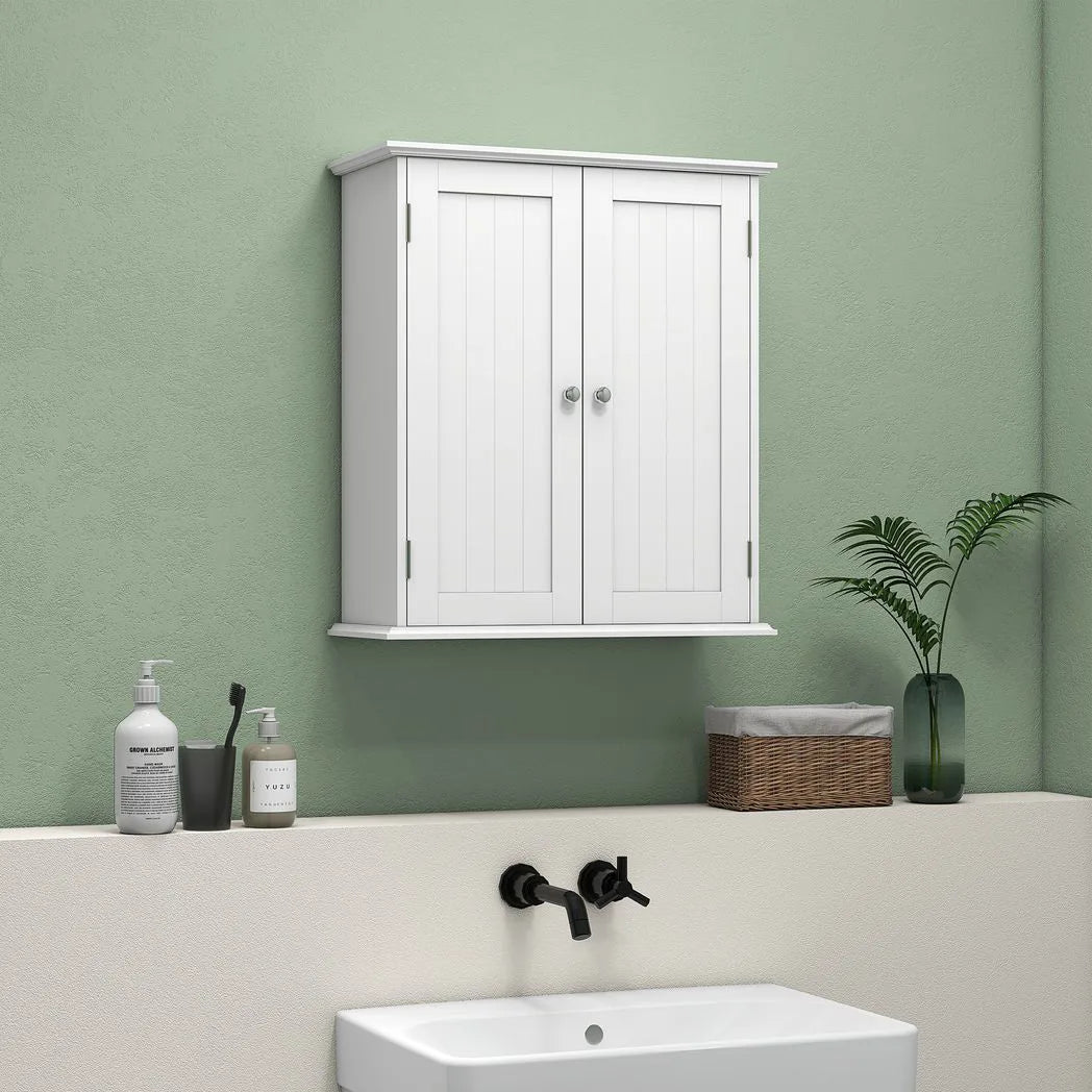 HOMCOM 3-Tier Wall-Mounted Bathroom Cabinet with Adjustable Shelf – Space-Saving Storage, White