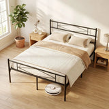 HOMCOM 4ft6 Double Metal Bed Frame with Diamond Headboard and Footboard – Platform Bed, Black