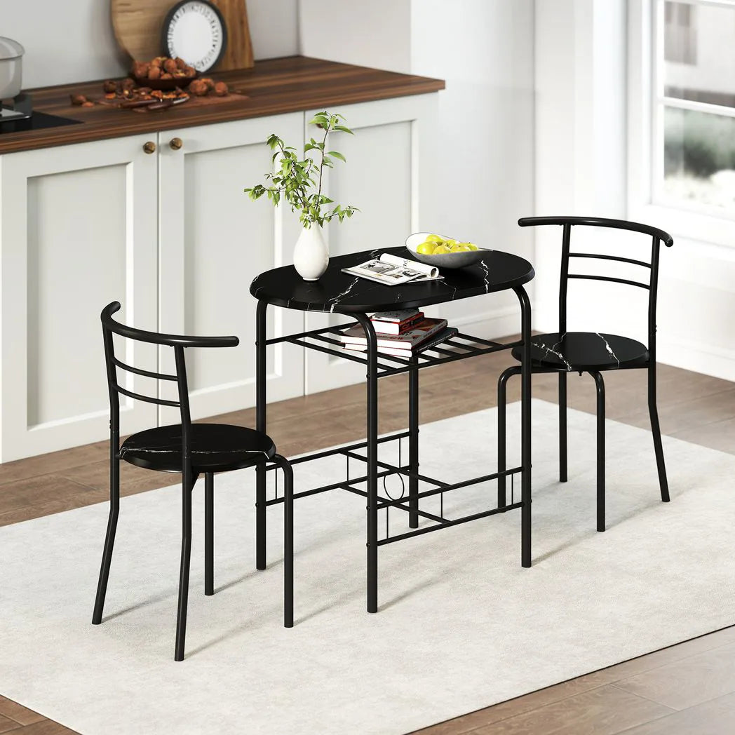 HOMCOM Three-Piece Compact Dining Set with Table and 2 Chairs – Space-Saving Kitchen Breakfast Bar Set, Black