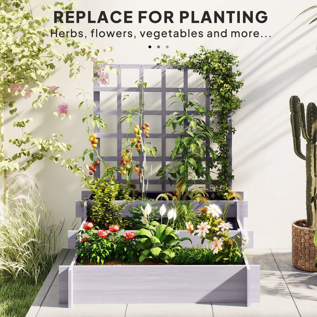 Outsunny 3-Tier Wooden Trellis Planter, 95x95x110cm – Grey
