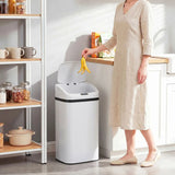 HOMCOM 48L Stainless Steel Sensor Bin with Soft-Close Lid – Hands-Free Kitchen Waste Bin, White