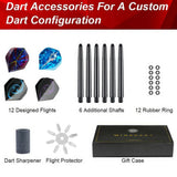24g Steel Tip Darts Set of 6 with PVC Shafts, 12 Flights, Sharpener & Case – Professional Darts for Bristle Boards