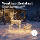 Outsunny Lighted Rattan Reindeer & Sleigh – 2 Piece