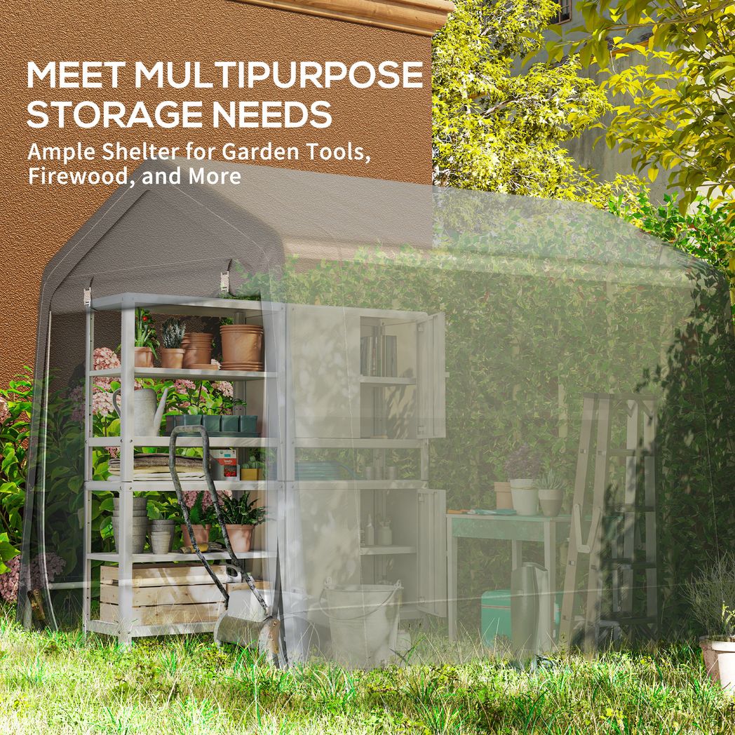 Outsunny 8 x 6.5ft Waterproof Garden Storage Shed Bike Tent with Roll-Up Zipper Door – Dark Grey