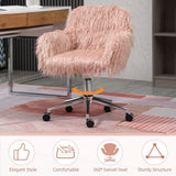 Vinsetto Faux Fur Swivel Desk Chair with Armrests, Adjustable Height – Makeup Chair for Bedroom, Pink