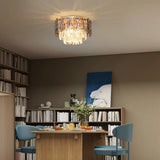HOMCOM 3-Light Flush Mount Chandelier with Crystal and Smoke Glass – 40 cm Gold Ceiling Light