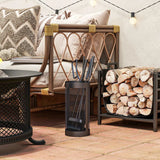 Outsunny 5-Piece Fireplace Tools Set with Mesh Basket – Indoor Outdoor Fireside Accessories, Black