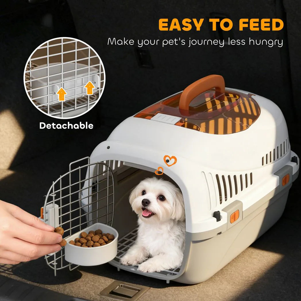 PawHut Hard Shell Pet Carrier for Cats and Small Dogs up to 4kg – Steel Door, Secure Lock, Feed Bowl