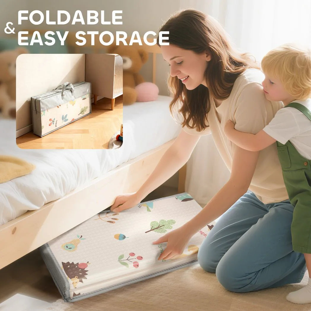 AIYAPLAY Foldable Double-Sided Baby Play Mat – Animals, Letters & Numbers Foam Crawling Mat