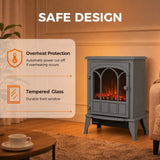 HOMCOM Freestanding Electric Fireplace with LED Flame, 1000W/2000W Log Burner and Overheat Safety, Grey