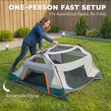 Outsunny 4 Person Cabin Tent with Removable Roof & Easy Setup Frame – 3000mm Waterproof Camping Tent, Green