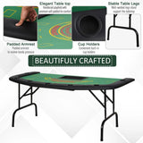 HOMCOM 7-Player Folding Poker Table with Chip Tray, Cup Holders & Padded Rails – Blackjack Card Table, Green