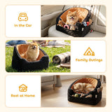 PawHut Dog Car Seat with Thick Cushion, Seat Belt and Side Pockets – Booster Bed for Dogs Under 10kg, Brown
