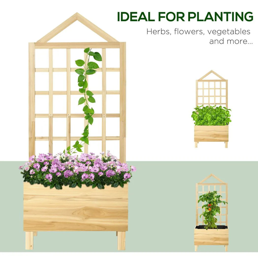Outsunny Distressed Wood Planter with Trellis, 90x43x150cm