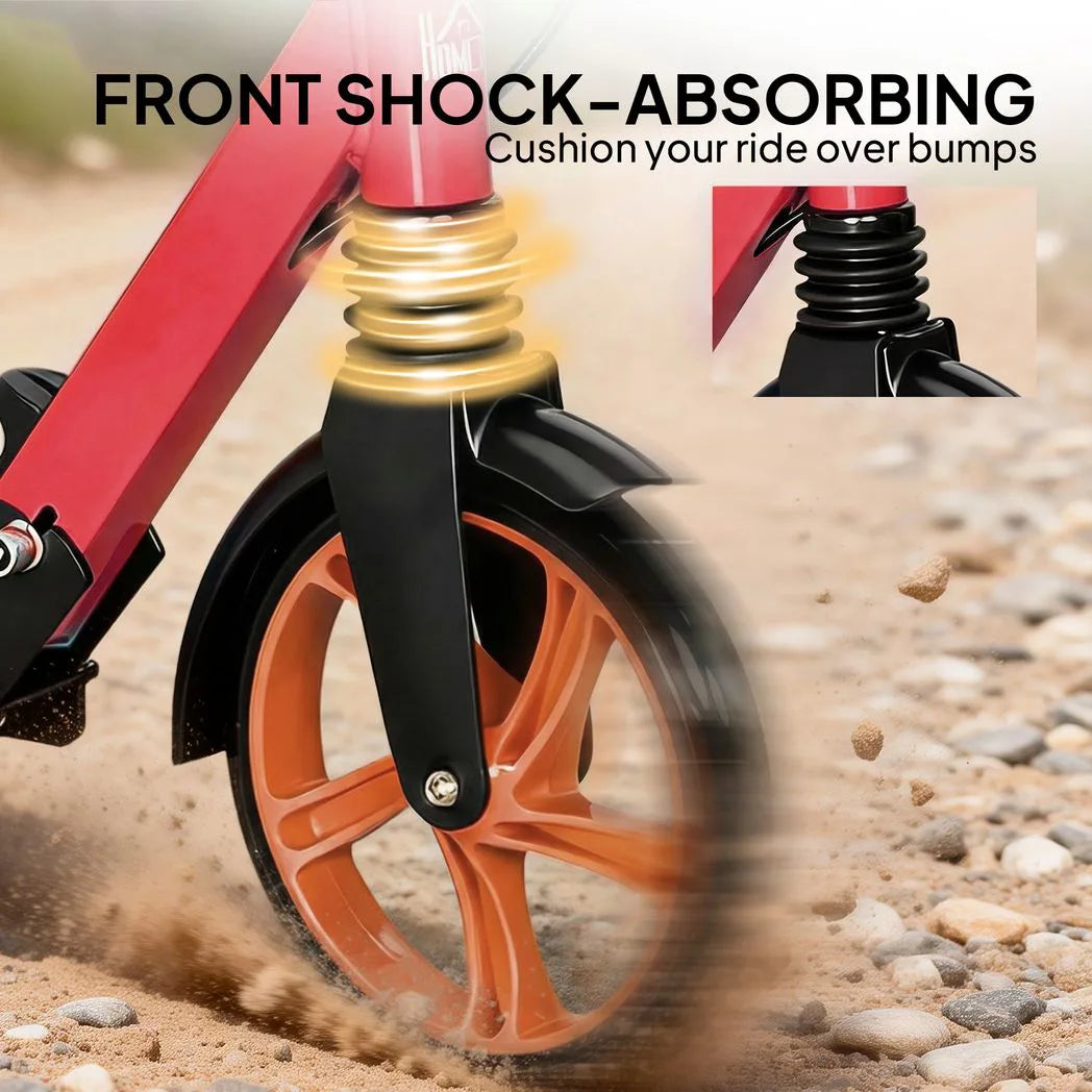HOMCOM One-Click Folding Kick Scooter with Adjustable Handlebar, Dual Brakes & Kickstand – Push Scooter for Ages 14+, Red