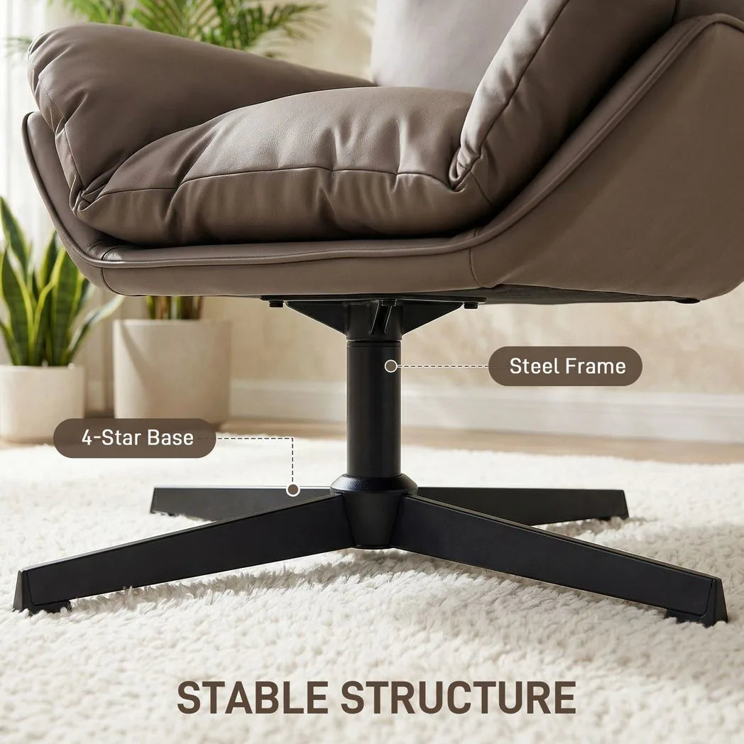 HOMCOM Swivel Accent Chair with Padded Cushion and Steel Frame – 360° Armchair for Living Room, Dark Brown
