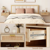 HOMCOM Set of 2 Floating Bedside Tables with Rattan Drawers – Wall Mounted Bedside Cabinets, Oak Wood Effect