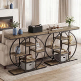 HOMCOM Industrial Console Table with 6 Open Shelves – Hallway Entryway Table with Metal Frame, Rustic Brown