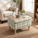 HOMCOM Linen Upholstered Footstool with Hidden Storage – Rectangular Ottoman with Flip-Top Tray Lid, Brown