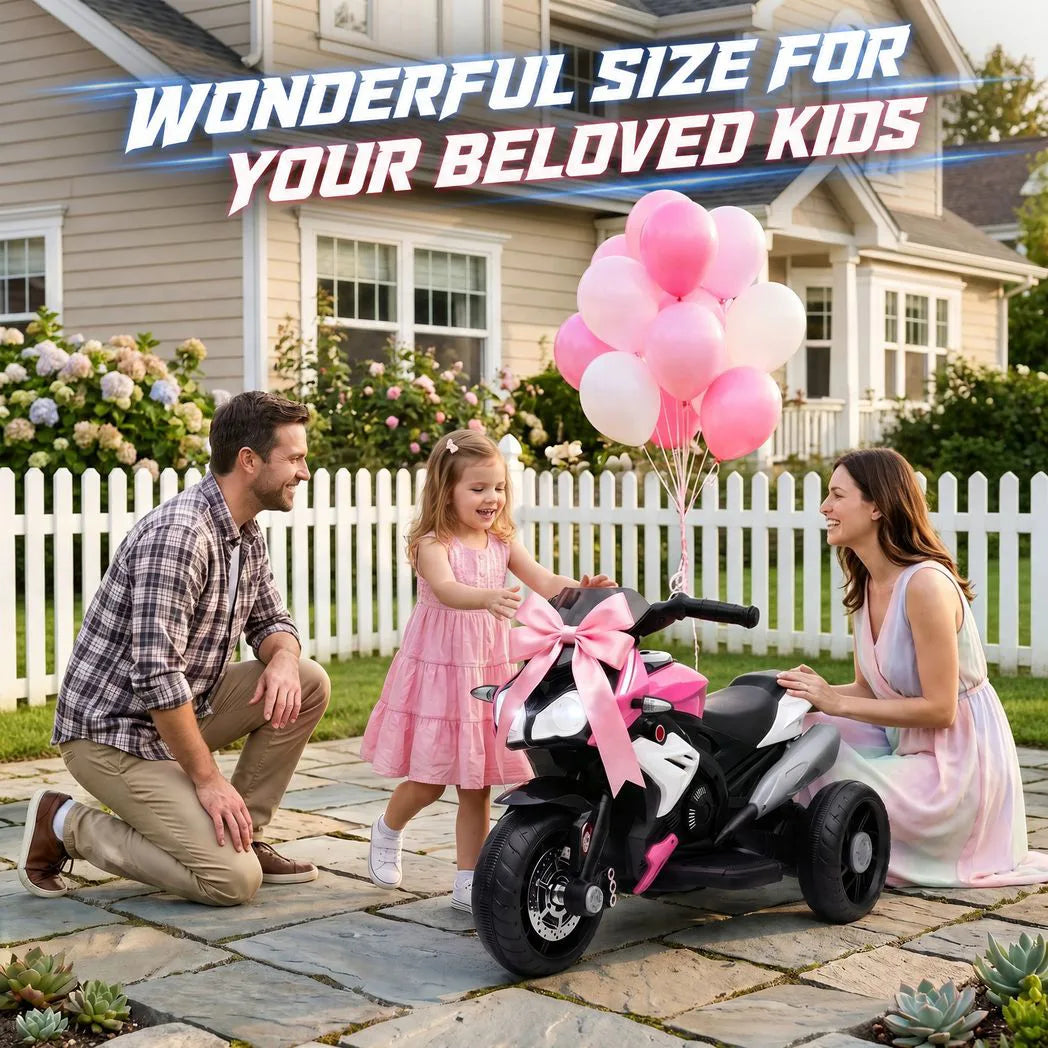 HOMCOM Kids Electric Motorcycle, 6V Three-Wheel Ride-On with LED Headlight, Music & Horn – Ages 3-5, Pink