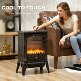 HOMCOM Freestanding Electric Fireplace Stove Heater with 3D Flame Effect, 1000W/2000W – Black