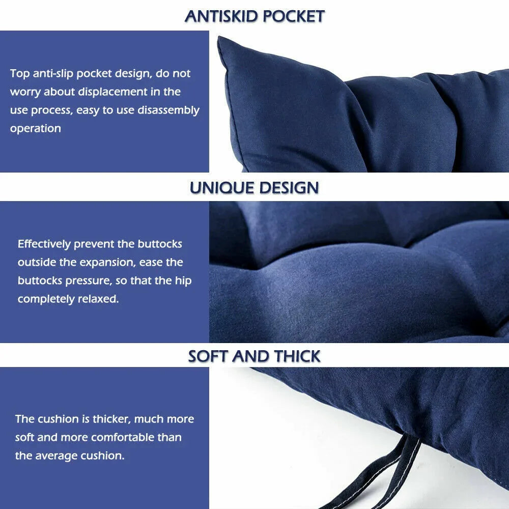 4 Pack Tie-On Seat Pad Cushions for Dining, Garden & Kitchen Chairs – 38 x 38cm, Soft Polyester Fill, Blue