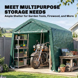 Outsunny 8 x 6.5 ft Portable Garden Storage Shed with Double Roll-up Zipper Door – Waterproof Bike Tent, Green