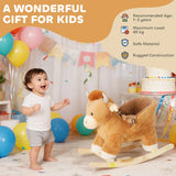 AIYAPLAY Baby Rocking Horse with Safety Belt and Wooden Base – Cow Animal Rocker for Children, Brown