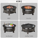 Outsunny 2-in-1 Outdoor Fire Pit with Grill Net, Mesh Lid and Poker – Camping and Bonfire, Bronze Tone