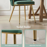 HOMCOM Set of 2 Velvet-Feel Dining Chairs with Knot Backrest and Golden Metal Legs, Dark Green