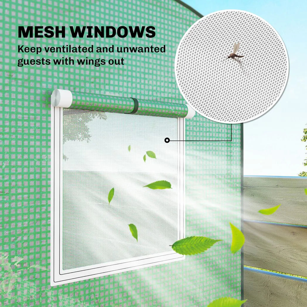 Outsunny Walk-In Mini Greenhouse with Roll-Up Door and 2 Mesh Windows, PE Cover, 200 x 75 x 188 cm, Green