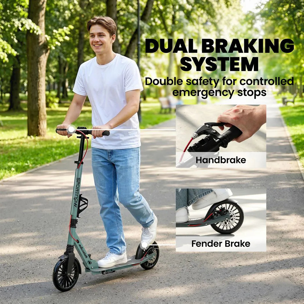 SPORTNOW Foldable Adult Kick Scooter with Adjustable Handlebar & 200mm Big Wheels – One-Click Folding, Silver