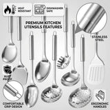 9-Piece Stainless Steel Kitchen Utensil Set with Ergonomic Handles and Hanging Holes – Cooking Tools