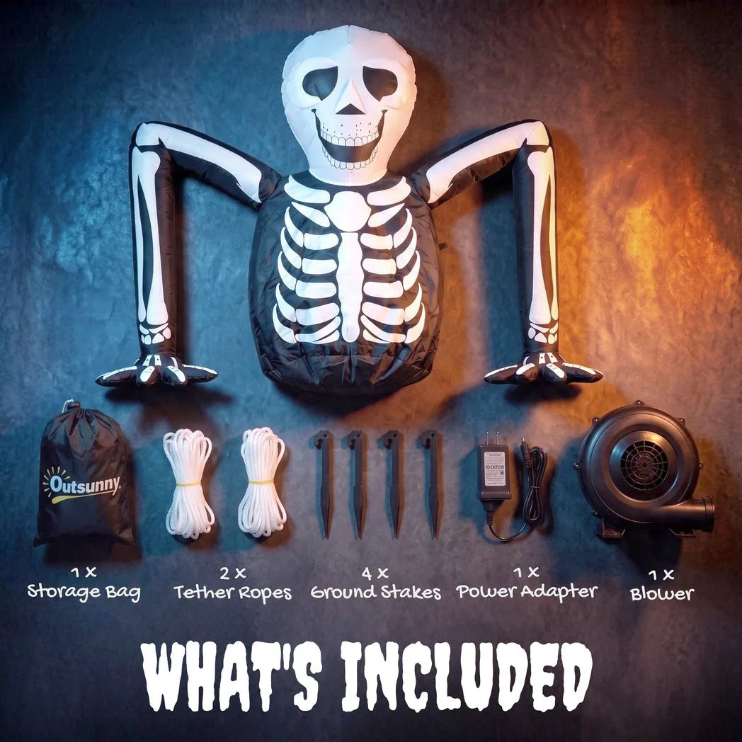 Outsunny Inflatable Ground-Crawling Skeleton with Built-In LEDs – Scary Halloween Decoration, Indoor/Outdoor