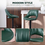HOMCOM Set of 2 Faux Leather Bar Stools with 360° Swivel & Adjustable Height – Kitchen Stools, Dark Green