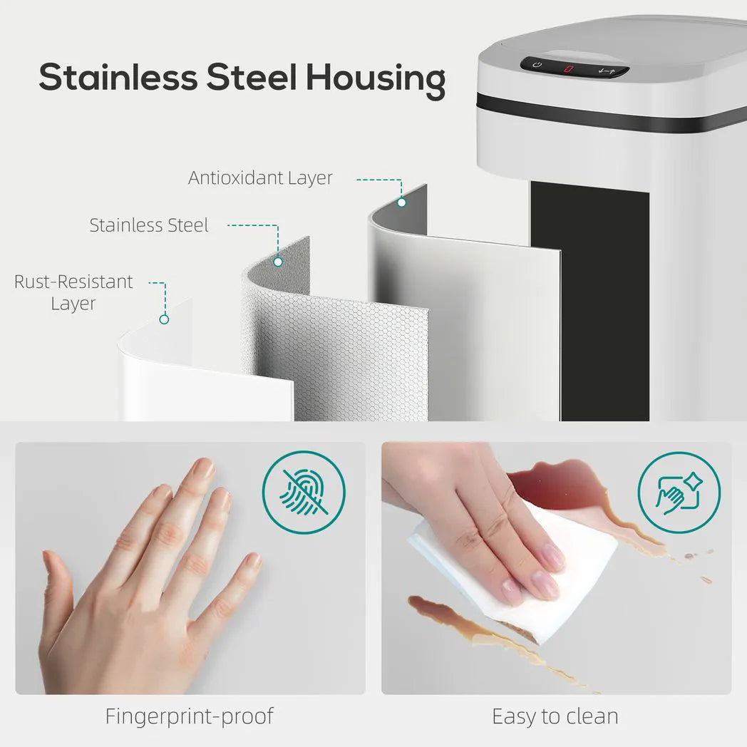 HOMCOM 12L Automatic Sensor Bin – Touchless Kitchen Bin with Fingerprint-Resistant Stainless Steel, White