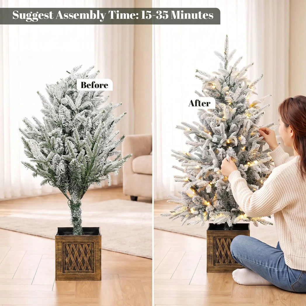 HOMCOM 90cm Pre-Lit Flocked Tabletop Christmas Tree – 70 Warm White LEDs, 488 Tips, Battery Operated