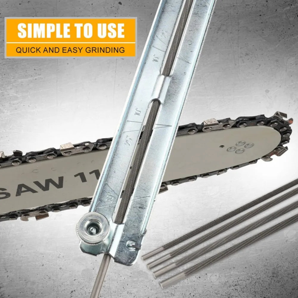 11-Piece Chainsaw Sharpening File Kit with File Guide and Depth Gauge – Round Files for Stihl Chains, Silver
