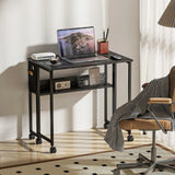 HOMCOM 80cm Drop Leaf Writing Desk with Wheels and Lower Shelf – Foldable Work Table, Black