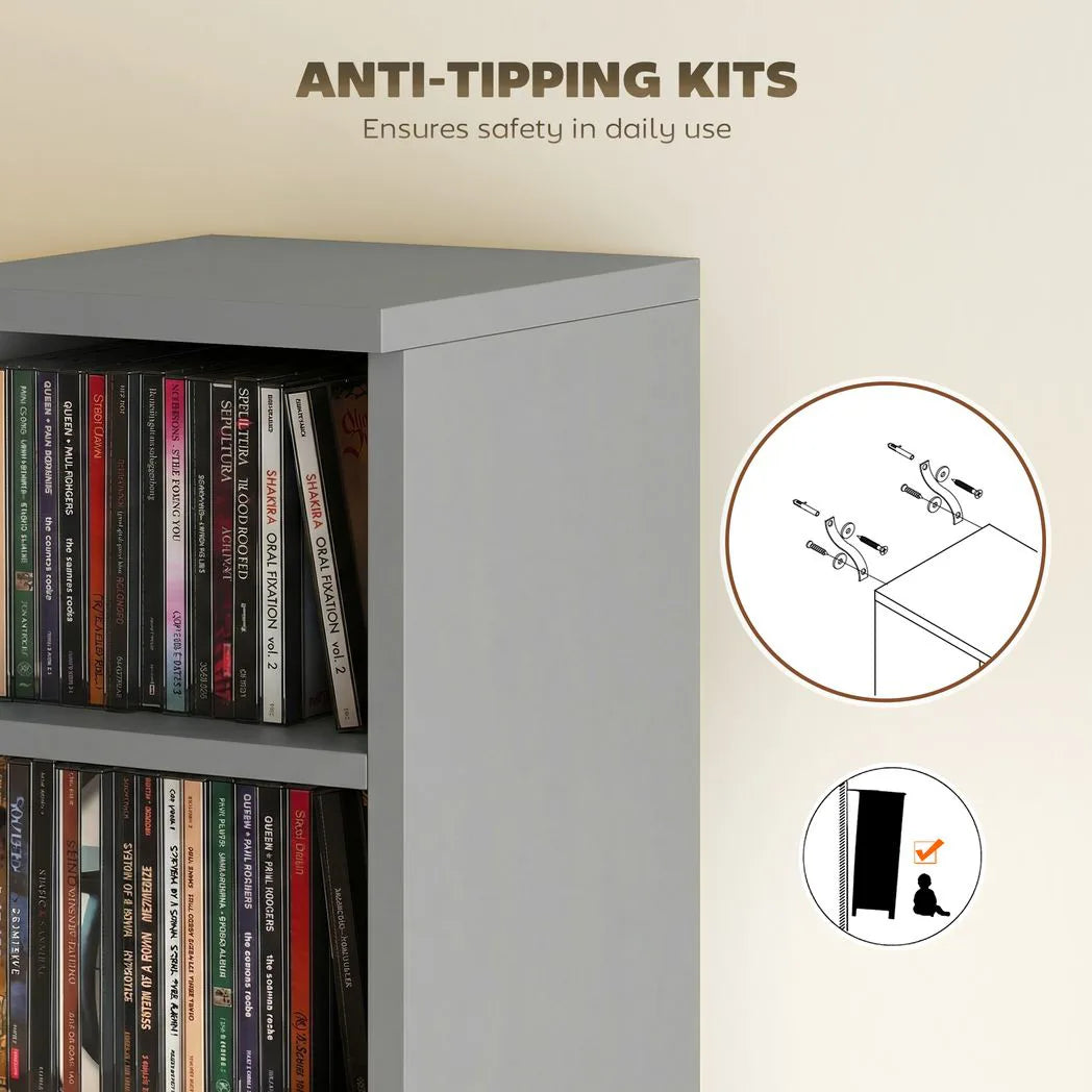 HOMCOM Set of 2 CD Media Storage Towers with Adjustable Shelves, Light Grey