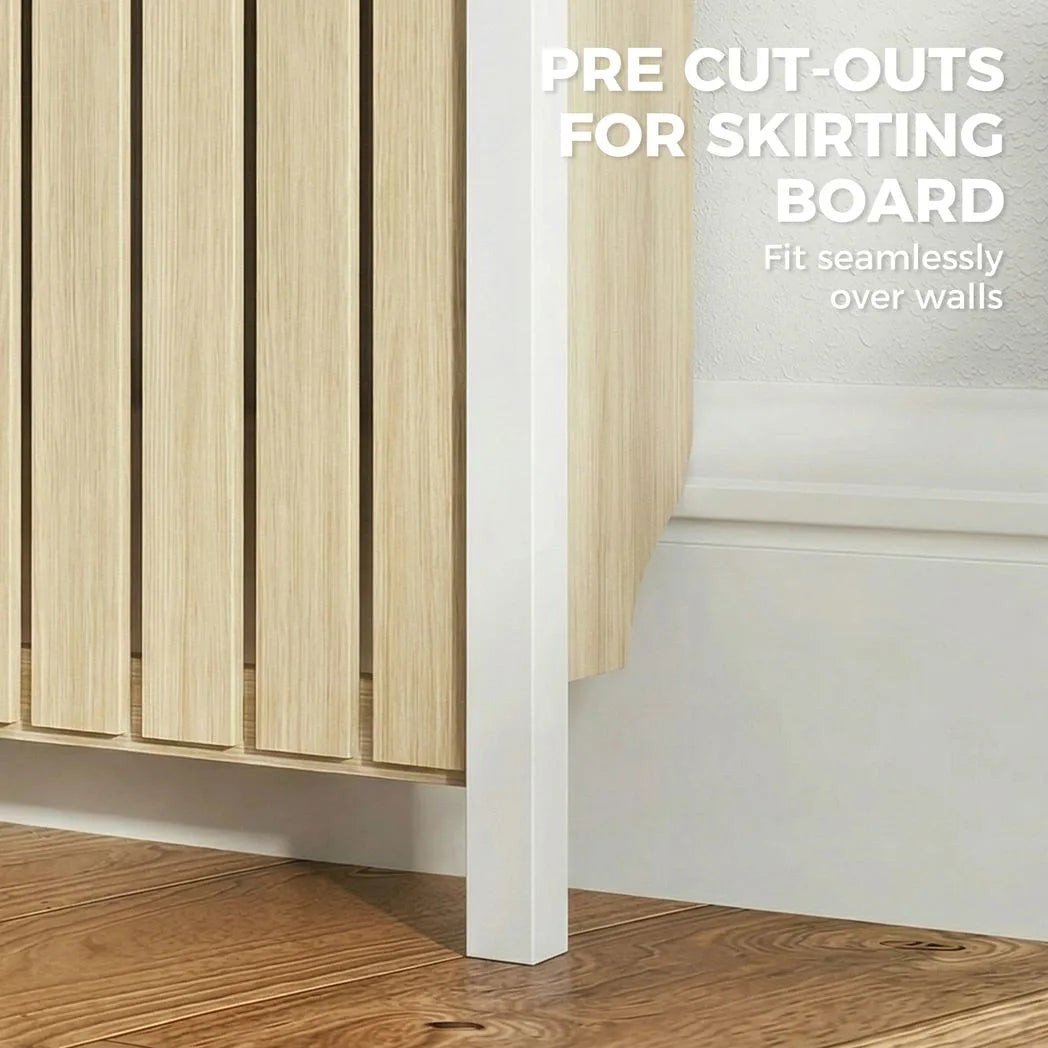 HOMCOM Rustic-Look Radiator Cover with Top Drawers, 93 x 119cm – Slimline Heater Guard, Oak