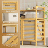 HOMCOM Double Tilt-Out Bamboo Laundry Cabinet with 2 Removable Baskets – Freestanding Bathroom Storage, Natural