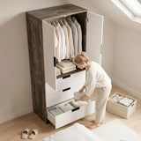 HOMCOM Wardrobe with 3 Drawers, 2 Soft-Close Doors & Hanging Rail – Space-Saving Storage, Rustic Brown